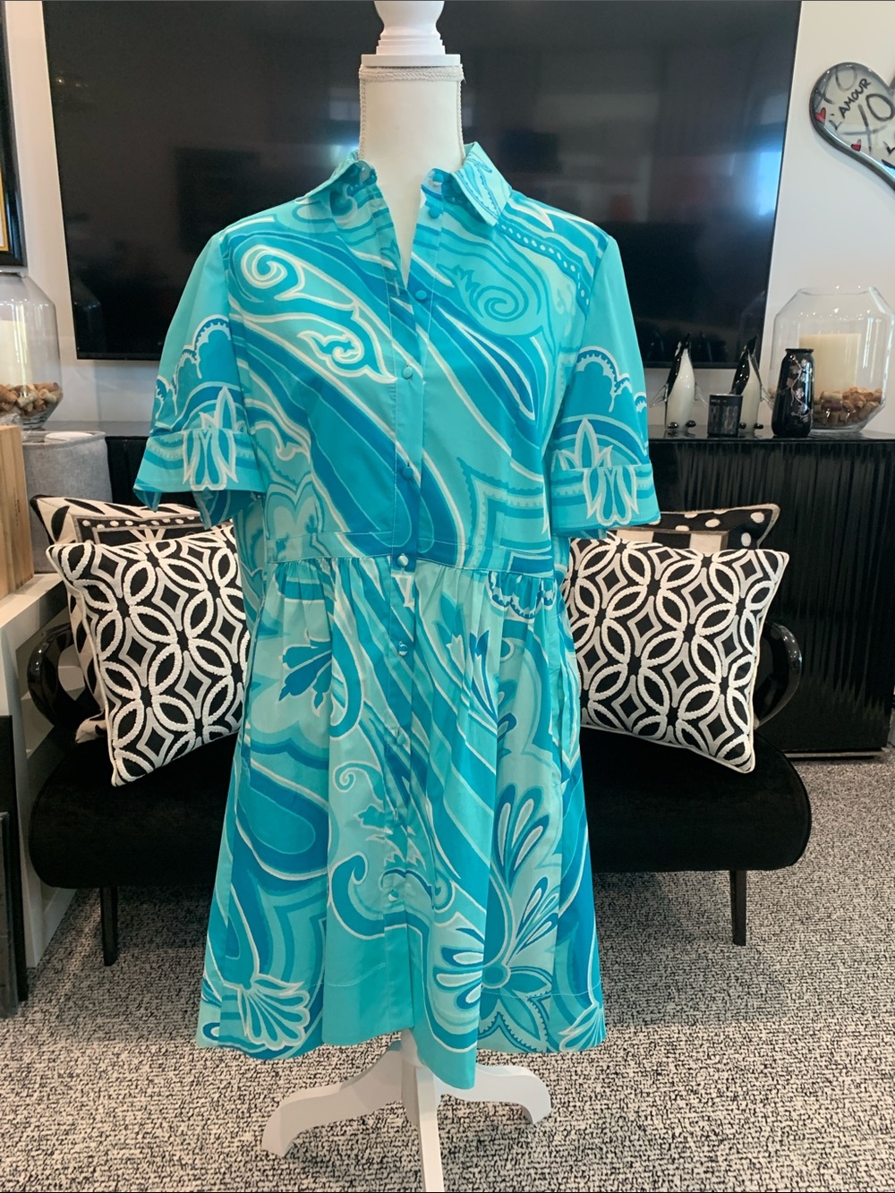 ETRO Turquoise Floral-Print Button-Front Women’s Dressed   Size 44. Worn once